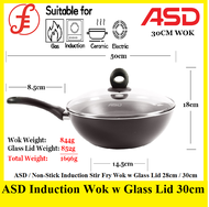 ASD  Non-Stick Induction Stir Fry Wok w Glass Lid 30cm