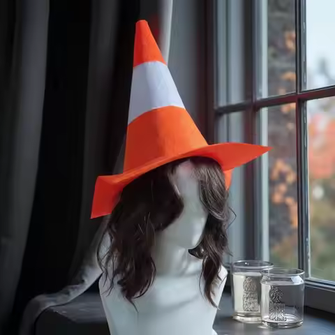 Funny Foldable Traffic Cone Hat Dress Up All Age Stage Hat Role Play Stage Performance Halloween Cos