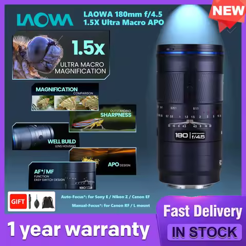 Laowa 180mm f/4.5 AF 1.5x Ultra-Macro APO Lens for Nikon Z for Canon RF EF for Sony FE for Fujifilm 