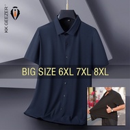 Summer Men Shirt Dress Ice Traceless Elasticity Oversize 6XL 7XL 8XL 10XL Plus Size Formal Short Sleeve Designer High Quality