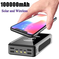 Powerbank 100000mah Solar Power Solar BatteryPack Wireless LED Light Powerbank Portable 4USB Gifts