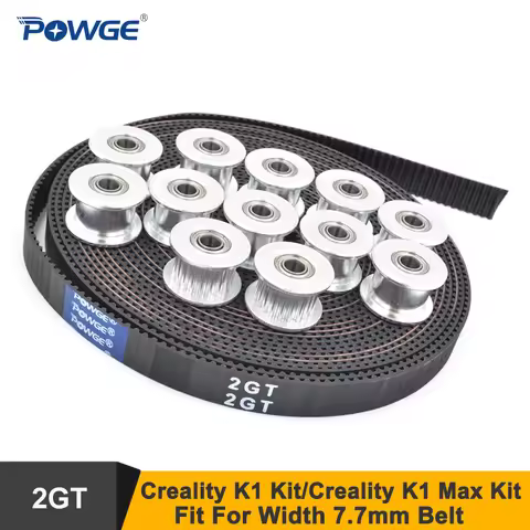 POWGE Creality K1/Max Kit Of 2MGT 2GT-7.7 RF Open Synchronous Belt 20 Teeth 2GT Idler Pulley Bore 4m
