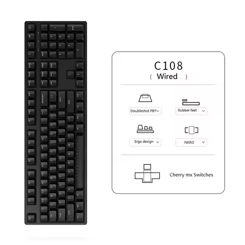 Wired IKBC C108 mechanical keyboard cherry mx switch brown red blue full size Mac gaming keyboard
