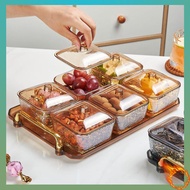 balang kuih raya Light luxury six-grid snack plate household high color value glass fruit plate snack plate