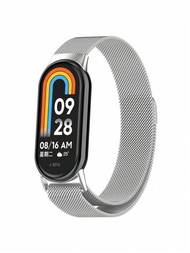 1只實色金屬手錶帶，男女適用，適用於小米智能手環第8代Mi Band 8矽膠手鐲手錶帶MiBand 8，適用於Miband手錶配件