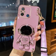 AnDyH Long Lanyard Casing For Xiaomi Redmi 12C 11 Prime 4G Phone Case Cute Astronaut Desk Holder Red