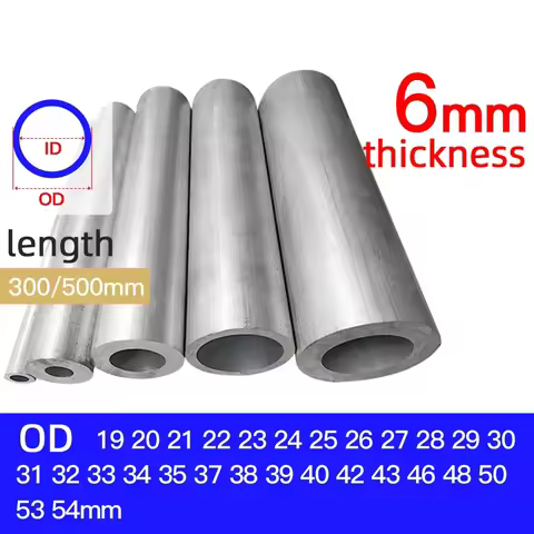 Aluminium Pipe 6mm Thickness 19-54mm OD Straight 300mm 500mm Long Round 6063 Aluminum Alloy Tube