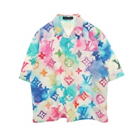 [มือสอง] เสื้อเชิ้ตแขนสั้น Louis Vuitton คอเปิด รุ่น RM211V BT3 HLS02W ผ้าฝ้าย ลายโมโนแกรมสีน้ำ เสื้