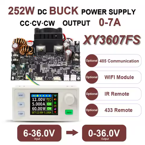 XY3607FS V3.0 252W 7A Digital DC Buck Power Supply 0-36V Adjustable Step-Down Converter CC CV CW MPP