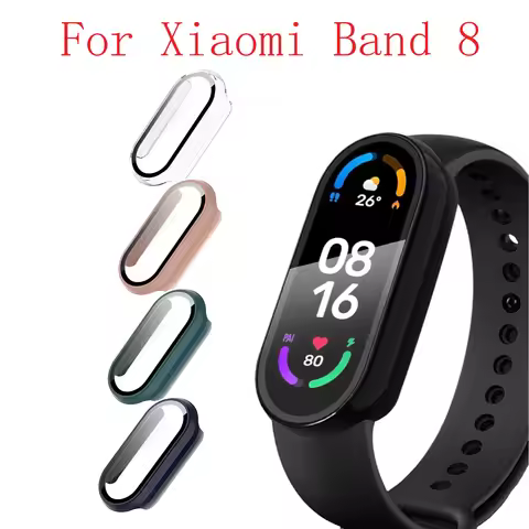 PC Hard Case + Glass for Xiaomi Mi Band 8 Screen Protector Bumper Protective Shell for Mi Band 8 NFC
