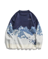 Aelfric Eden Snow Mountain Sweater Men Casual Knitted Sweater Oversized Graphic Pullover Sweater