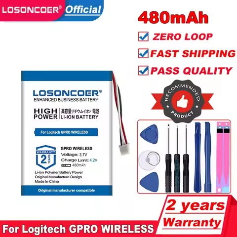 LOSONCOER 480mAh Battery For Logitech Pro Wireless, PRO X Superlight, M-R0070 Mouse 533-000151 G502,