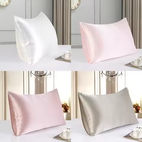 1pc Natural Mulberry Silk Pillowcase Solid White Satin Hair Skin Beauty Pillow Cover 19 Momme 51*91c
