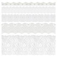 Mayplous 5 Bundles Embroidery Lace Trim Premium White Sewing Lace Ribbon Scalloped Cotton Lace Deco 