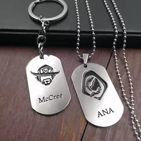 Overwatch D.va Hanzo Mei Necklace Keychain Noble Dog Tag Titanium Steel Chain Pendant for Men Boy St