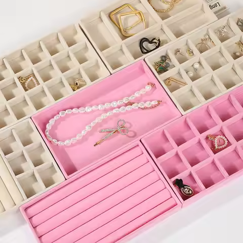 Velvet Jewelry Display Stackable Exquisite Jewellery Holder Portable Ring Earrings Necklace Organize
