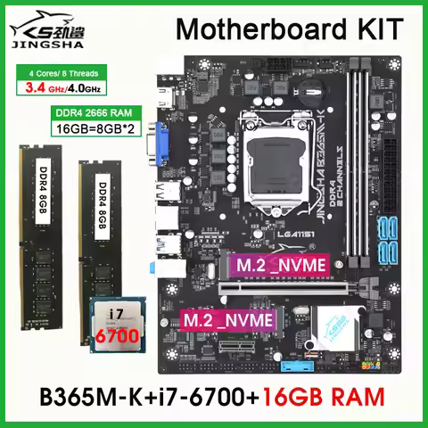 B365 M-K LGA1151 motherboard complete combo kit set with i7 6700 CPU 16GB DDR4 2666MHZ RAM placa mae