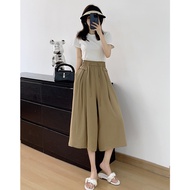Ice-feeling draping high-waist slimming cropped wide-leg pants Fashion Trousers Loose Plus Size 40-8