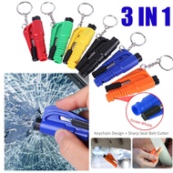 Car Emergency Window Glass Breaker Hammer 3IN1 Seat Belt Cutter Escape Rescue Whistle Mini Keychain Holder