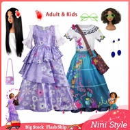 Adult Encanto Mirabel  Madrigal Isabela Cosplay Costume Women Dress Flower Wig Earrings Glasses Part