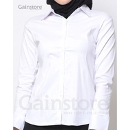 Dijual Kemeja Putih Polos Wanita Baju Kantor Formal Kerja Katun Strec