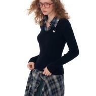 ziziFei秋冬季美式復古設計感假兩件上衣修身顯瘦polo領針織衫女