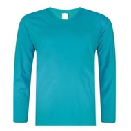 Unisex Long Sleeve Aqua Turquoise Plain Cotton Sport T-Shirt Baju Sukan Biru Laut Lengan Panjang