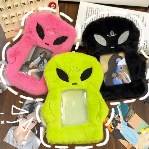 Cartoon Alien Plush 3 Inch Kpop idol Photocard Holder Cover Photo Card Protective Case Anti scratch