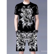 Summer Casual Shorts, For Men, Five Tribes Short Sleeve, Korean Fashion, Ice Silk Material, Two-Piec