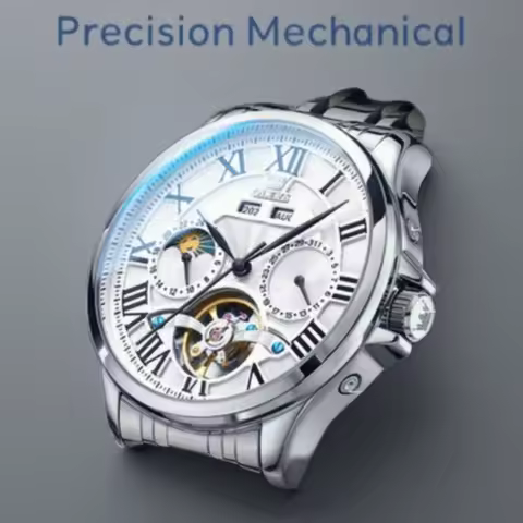OLEVS 7013 Mechanical Business Watch Round-dial Stainless Steel Watchband