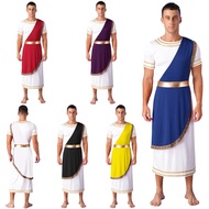 Men Halloween Ancient Greek Toga Dress Up Short Sleeve Retro Roman Robe Cosplay Dresses