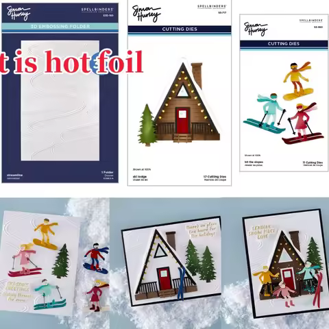 Winter Slopes Ski Lodge Metal Cutting Dies Streamline Hot Foil for DIY Decorating Scrapbook Paper Ca