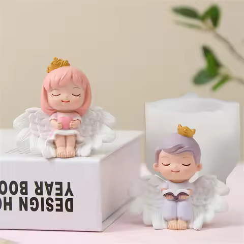 3D Angel Boy Girl Candle Mold DIY Reading Angel Shape Scented Candle Mold Love Angel Wings Resin Pla