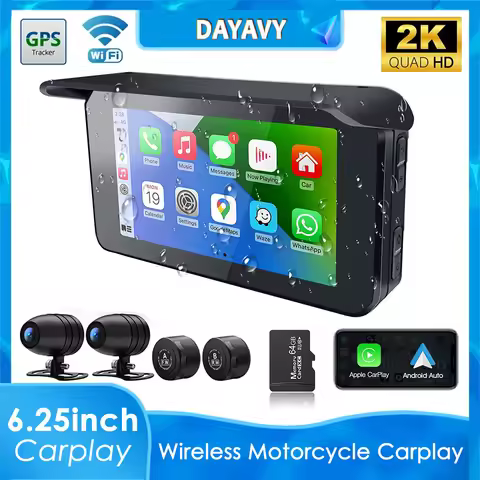 2024 Motorcycle Carplay Drive Recorder 2K 6.25 Inch Waterproof Dual BT GPS TPMS WIFI Navigation Wire