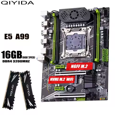 QIYIDA X99 motherboard set E5 A99 kit xeon LGA2011-3 2*8gb=16GB 3200MHz 4 channels DDR4 SATA 3.0 nvm