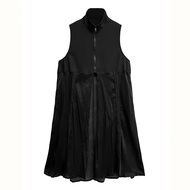 XITAO Patchwork Zipper Lapel Dress Casual Sleeveless A-line Mid-calf Loose Turn-down Collar Spring
