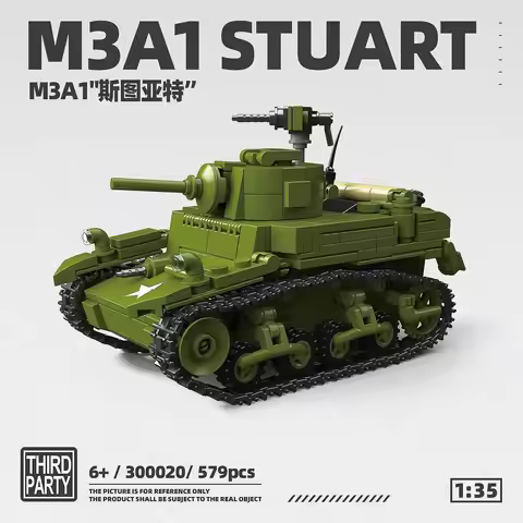 MOC ACW M3A1 Stuart Light Tank Building Kit 579 PCS, DIY US Army Military Model for Collectors & Kid