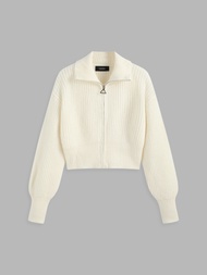 Cider Solid Knit Polo Zipper Cardigan