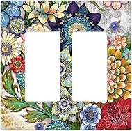 Boho Floral Botanical Mandala Decorative Outlet Cover Double Rocker Light Switch Plate Cover Electri