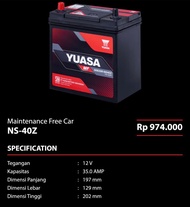 Aki Mobil Yuasa NS40Z 12V 35Ah Accu Kering MF Gojek Grab