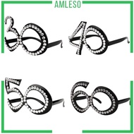 [Amleso] 30th 40th 50th 60th Funny Glitter Diamante Birthday glasses for party Novelty Plastic  Eyew