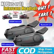 X1 Plus or E1 Helmet Intercom for Motorcycle Waterproof Bluetooth 5.3 Headset Earphone Support Voice