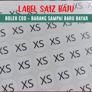 133pcs Label/Sticker Size Baju XXS, XS, S, M, L, XL, XXL, 3XL
