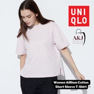 [100% ORIGINAL💯🛍️] UNIQLO AIRism Cotton Short Sleeve T-Shirt Women Baju Kosong Tshirt Lengan Pendek Perempu