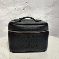 Chanel Vintage 黑色荔枝牛皮化妝箱包