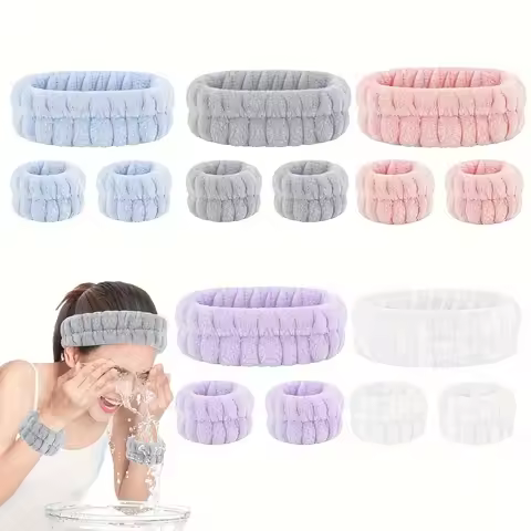 Coral Velvet Facial High-elastic Makeup Hairband Face Wash Wristband Set-face Wash, Facial Mask, Ski