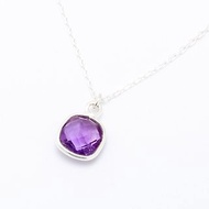 簡約 方形 天然 紫水晶 s925 純銀 項鍊 生日 母親節 情人節 禮物