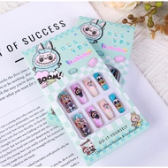 Labubu Cartoon Press-On Nails Cute DIY Fake Nail Art Set 12pcs – Long Lasting & Easy to Use