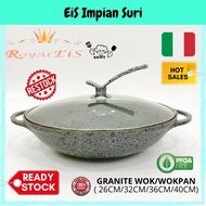 (Ready Stock)Royal EIS UoiiY 32/36/40cm Granite Stone Non Stick Wok Cookware Periuk dan Kuali Batu