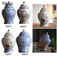 Yajuyi Ginger Jar Ceramic Ginger Jar Vase with Lid Porcelain Jar Decor Bud Vase Chinese Blue White V